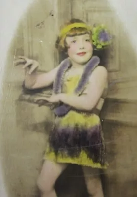 Vintage Hawaii Girl Hula Dancer Grass Skirt Lei Hand Colored Photo 1920-30's • $23.88