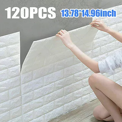 120pcs Self Adhesive 3D Tile Foam Stick Wall Paper Brick Wall Sticky Wallpaper • £7.89