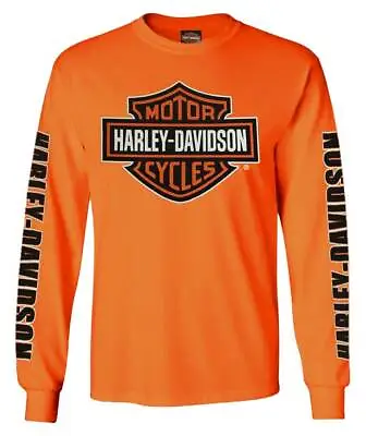 Harley-Davidson Men's Bar & Shield Long Sleeve Crew-Neck Shirt Safety Orange • $39.95