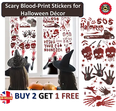 Halloween Party Window Stickers Decoration Scary Blood Hand Bloody Red Decals A4 • £1.99