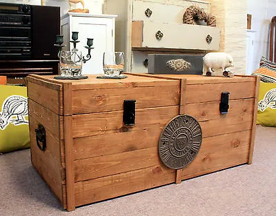 Large Wooden Chest Trunk Rustic Vintage Storage Blanket Box Coffee Table  • £159