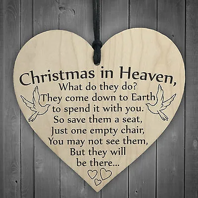 Christmas In Heaven Xmas Tree Decoration Memorial Quote Heart Plaque Love Poem • £3.99