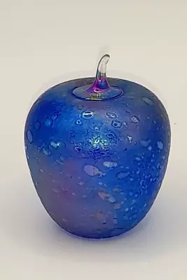 £25 • Buy Heron Glass Blue Iridescent Glass Apple - 6cm - Hand Crafted In Cumbria, UK