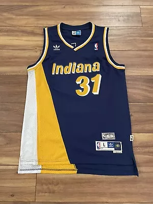 Indiana Pacers Reggie Miller #31 Adidas Jersey Navy Blue Yellow Mens Size Large • $55