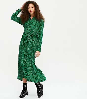 £28.99 • Buy NEW LOOK Green Animal Leopard Print Long Sleeve Midi Maxi Shirt Dress Size 10
