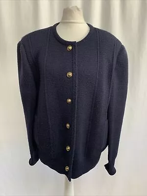 Gibson County Jersey Cardigan Vintage Navy Blue Knit Wool Blend UK16 L831 • £20