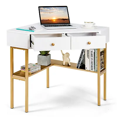 $135.90 • Buy Giantex Corner Computer Desk Dressing Table Writing Study Workstation White Gold