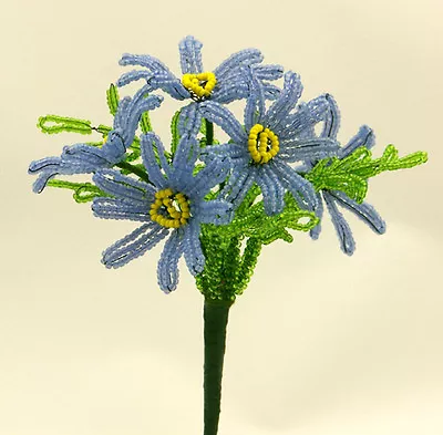 Vintage French Glass Beaded Blue Daisy Flower Bouquet • $27.99