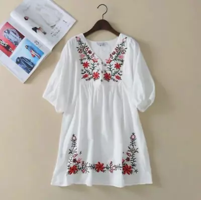 New Fashion Dress Embroidered Hippie Blouse Mexican Peasant Ethnic Gypsy Boho • $19