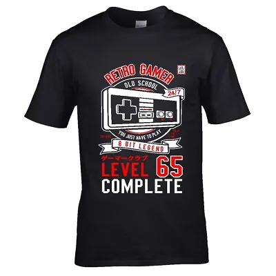 Fun Gaming Retro Gamer Level 65 Complete For 65th Birthday Mens T-shirt Top Gift • £13.95