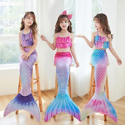 Girls Mermaid Tail Swimming Costume Swimmable Bikini Set Summer Swimsuit UK • £9.16