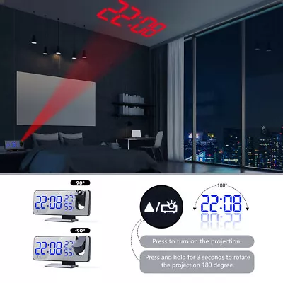 $34.13 • Buy LED Digital Projection Alarm Clock FM Radio Snooze Dimmer Ceiling Projector Gift