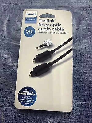 Philips 5' Toslink Digital Fiber Optic Cable With Mini Adapter - Black #5ZFC • $1.37