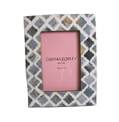 Cynthia Rowley Photo Frame Gray Stained Moorish Shape Bone Tiles India 4x6 In • $25