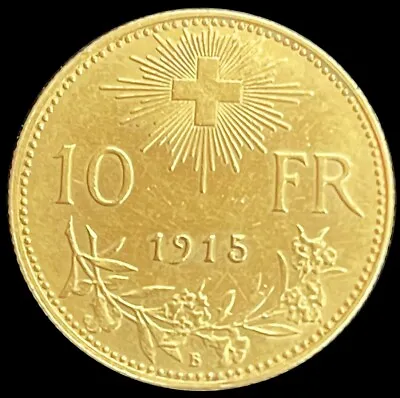 1915 B Gold Switzerland 10 Francs Helvetia Coin Bern Mint • $345
