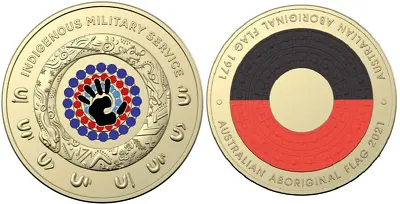 $16.95 • Buy 2021 $2 Indigenous Military  & Aboriginal Flag Two Dollar Coloured Coin UNC Set