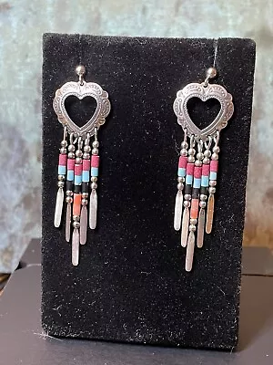 925 QT Sterling Silver Heart Native Dangle Earrings • $47.50