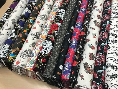 £5.50 • Buy DAY OF THE DEAD,SKELETONS,MEXICAN,Halloween 100%COTTON Organic FABRIC 60   Wide 