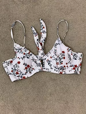 Zaful Underwire Bikini Top Women’s Size 8 Large White Red Green Floral Padded • $13.93