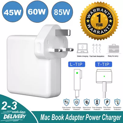 85W 60W AC Power Adapter Charger  Magsafe1&2 For MacBook Air Or Pro L-Tip T-Tip • £14.99