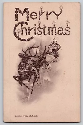 Santa Claus Sleigh Reindeer Moon Merry Christmas EB Scofield Vtg Postcard 1909 • $9.95