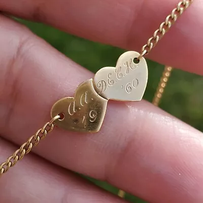 10k Vintage Solid Yellow Gold Hearts Cable Necklace (baby) Or Ankle Bracelet 11  • $279