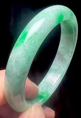 Antique Vintage Green-White Color Jade Bangle Bracelet 51.2 Grams High Grade • $51