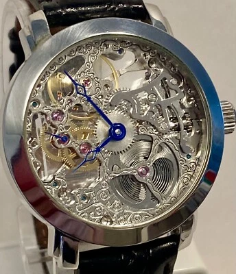 $169 • Buy Skeletonized Silvertone Mechanical 44mm Black Strap Daniel Steiger Mens Watch