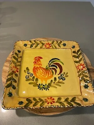 Maxcera Village Rooster Sunflower Large Square Plate 11.5x11.5” Discontinued EUC • $22