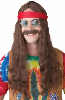 Hippie Man Halloween Costume Wig & Moustache (Brown) • $13.87