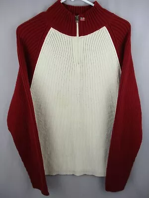 Vintage Polo Jeans Co Sweater Mens XL Heavy Knit 1/4 Zip Cream Red Ralph Lauren • $36.99