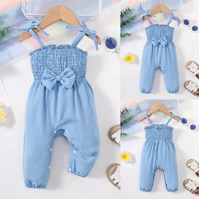 Baby Girl Summer Sleeveless Outfit Long Sleeve Jumpsuits Dress Cute Romper Set • £8.89