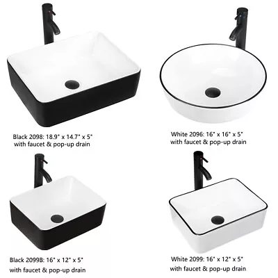 Rectangular Round Ceramic Bathroom Vessel Sink used • $52.98