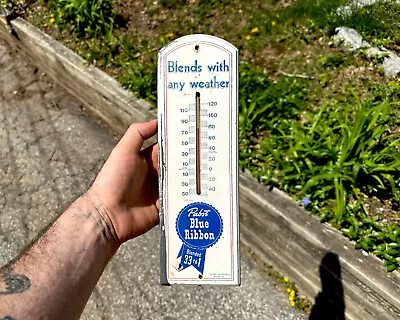 1930s Pabst Blue Ribbon Thermometer Wooden Advertising Sign Beer PBR Bar Pub • $295