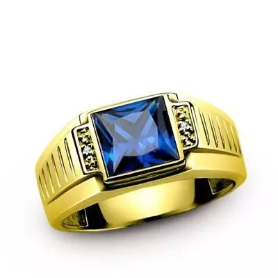 Men's Sapphire Ring REAL 14K SOLID GOLD With DIAMOND Accents Fine Jewelry • $885