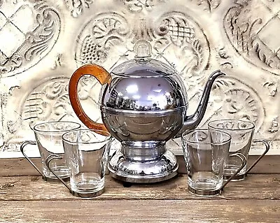 Vintage Art Deco Coffee Pot With Tempered Glass Mugs • $69