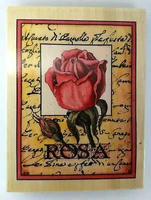 'ROSA' Large Rose With Background Script By Sugarloaf Products Rubber Stamp NEW • $12.99
