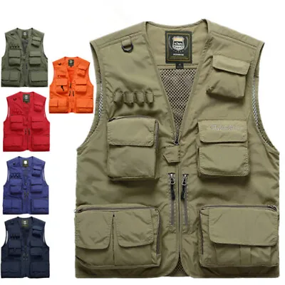 Mens Punk Vest Mesh Cargo Waistcoat Jackets Gilet Tops Multi-Pocket Fishing Coat • $7.05