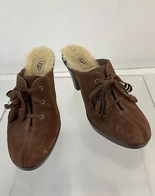 UGG Australia Molly Brown Suede Sheepskin Insole Lace-Up Slip-On Mules Size 7.5 • $20