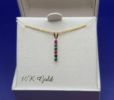 Everlasting Gold 10k Gold Lab-Created Ruby Emerald & Sapphire Stick Necklace • $24.99