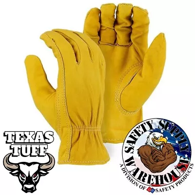 Texas Tuff Premium Elk Skin Leather Driver/Work Gloves Unlined Tan. • $24.99