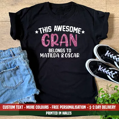 Ladies This Awesome Gran Belongs To Names T Shirt Funny Mum Birthday Gift Top • £13.99