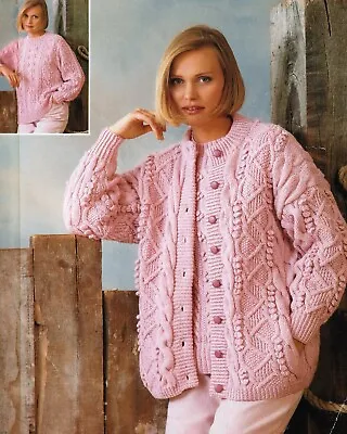 1182 Ladies Aran Cardigan & Dk Sweater 32 - 42  Vintage Knitting Pattern Copy • £3.49