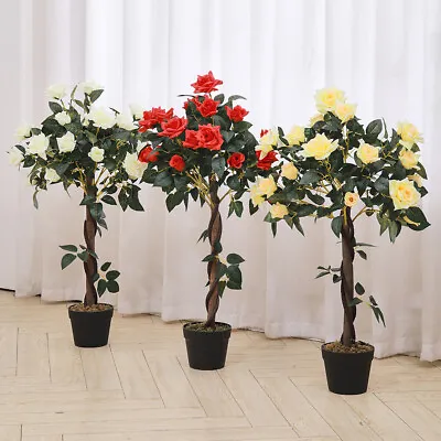 Large Artificial Rose Tree In Pot Fake Flower Plant Outdoor Home Office Decor UK • £16.95