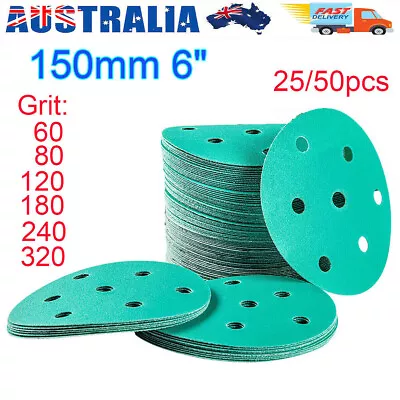 50X 6  150mm Zirconia Sanding Discs 6+1 Hole Hook And Loop Pads Green Sandpaper • $19.16