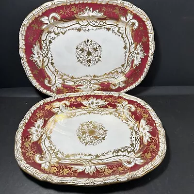 Davenport Hand Painted Pair Of Finer Platters  Circa 1830-45 12” X 9 1/2” Gilt • £94.07