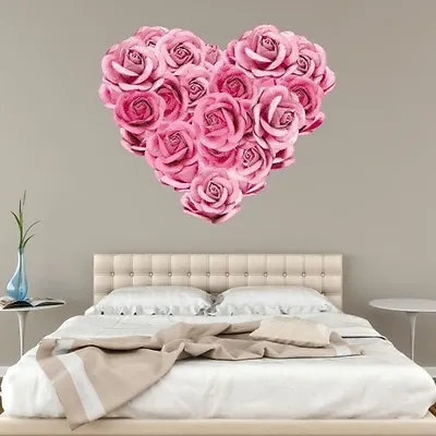 £5.99 • Buy Rose Heart Rustic Wall Sticker Pink Art Bedroom Flower Pretty Girly Love Vintage