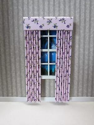 Purple African Violet Print Dollhouse Curtains 1:12 Scale • $9.95