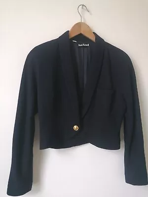 Vintage Wool Blazer Jacket Cropped Raglan Sleeves Gold Logo Button Anne Klein    • £42