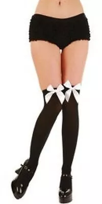  Sexy Black  Thigh Highs With  White   Satin Bow Free Uk P+p Stockings Party Hen • $3.72